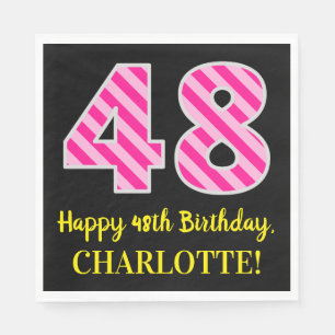 Serviette En Papier Fun Pink Stripes "48"; Joyeux 48ème anniversaire; 