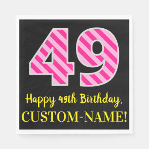 Serviette En Papier Fun Pink Stripes "49"; Joyeux 49e anniversaire; No
