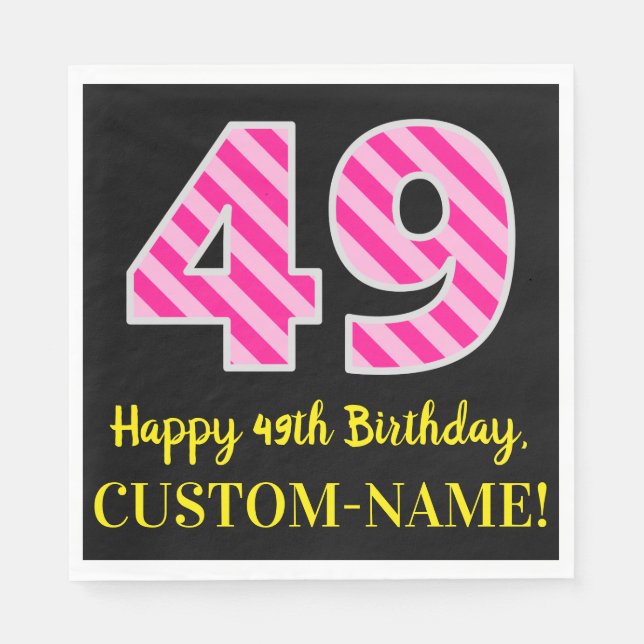 Serviette En Papier Fun Pink Stripes "49"; Joyeux 49e anniversaire; No (Devant)