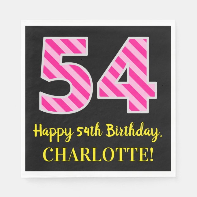 Serviette En Papier Fun Pink Stripes "54"; Joyeux 54e anniversaire; No (Devant)