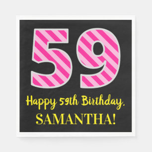 Serviette En Papier Fun Pink Stripes "59"; Joyeux 59e anniversaire; No