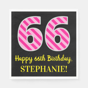 Serviette En Papier Fun Pink Stripes "66"; Joyeux 66e anniversaire; No