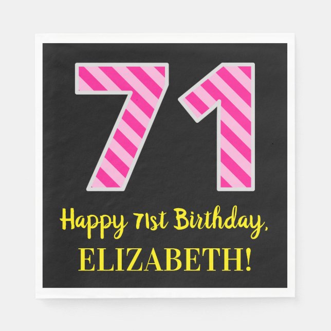 Serviette En Papier Fun Pink Stripes "71"; Joyeux 71e anniversaire; No (Devant)