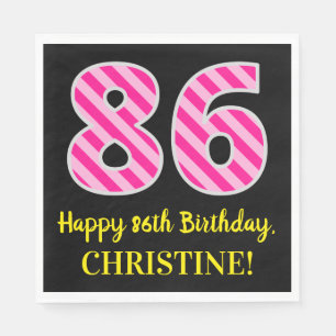 Serviette En Papier Fun Pink Stripes "86"; Joyeux 86e anniversaire; No