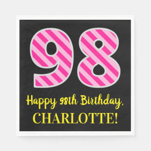 Serviette En Papier Fun Pink Stripes "98"; Joyeux 98ème anniversaire; 