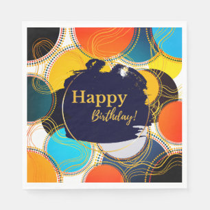 Serviette En Papier Fun Retro Colorful Abstrait Bonne fête d'anniversa