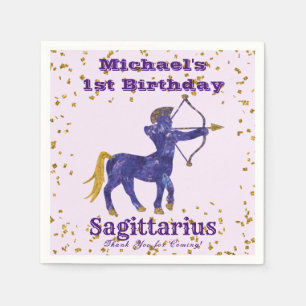 Serviette En Papier Fun Sagittarius Premier Anniversaire & Gold Confet