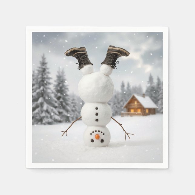 Serviette En Papier Fun Snowman Doing a Headstand  (Devant)