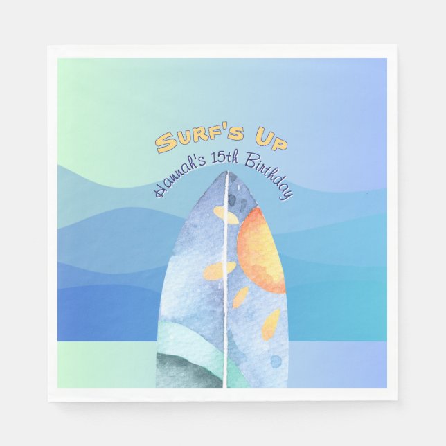 Serviette En Papier Fun Surf à l'anniversaire (Devant)