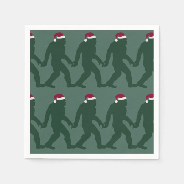 Serviette En Papier Fun Vert Tissu Bigfoot Père Noël Noël (Devant)