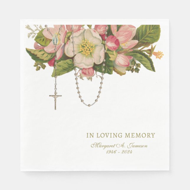 Serviette En Papier Funérailles florales roses Mémorial du Rosaire cat (Devant)