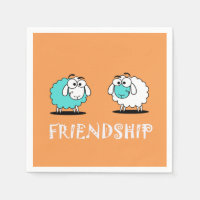 Serviette en papier funky deux moutons amitié
