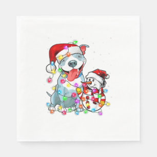 Serviette En Papier Funky Pitbull Chien Noël Tee Snowman Xmas Light