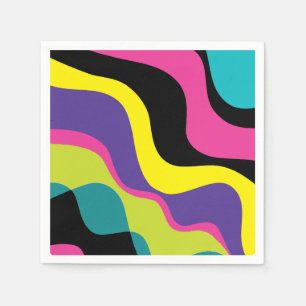 Serviette En Papier Funky Retro Colours Wave Pop Motif des années 90