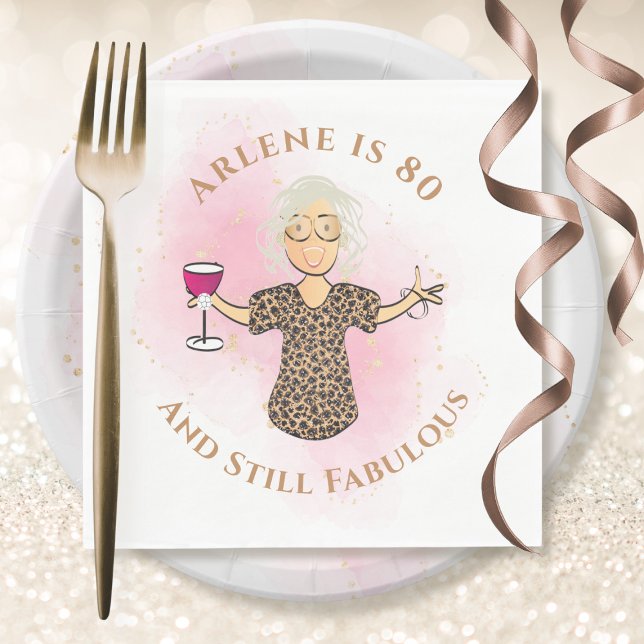 Serviette En Papier Funny 80 et fabuleux Cartoon rose 80e anniversaire (Créateur téléchargé)
