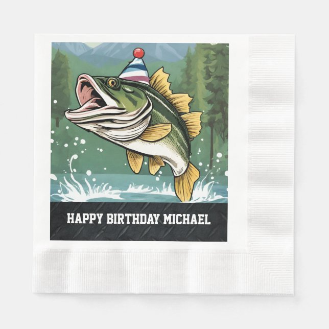 Serviette En Papier Funny Bass Fishing Anniversaire Fête Nom de l'homm (Devant)
