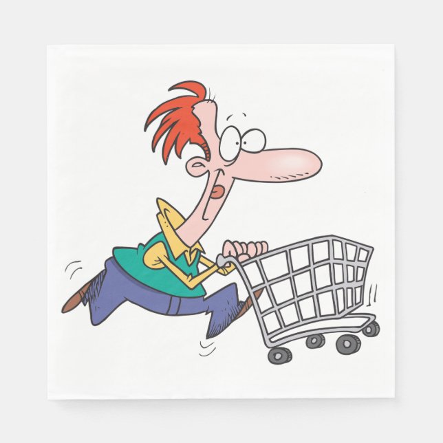 Serviette En Papier Funny Cartoon Man Running With Shopping Cart (Devant)