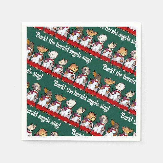 Serviette En Papier Funny Dog Choir Bark! Xmas Carol Pun Cartoon (Devant)