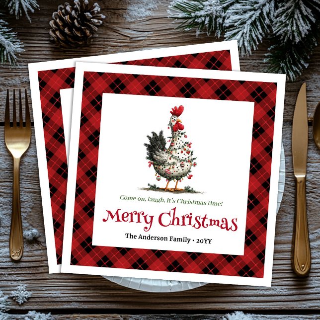 Serviette En Papier Funny festive chickens custom name Christmas  (Funny festive chickens custom name Christmas napkins)