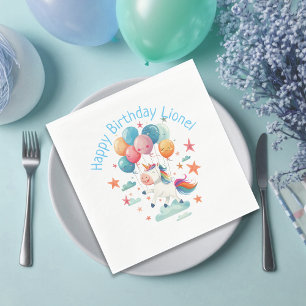 Serviette En Papier Funny Flying Unicorn Rainbow Colors 1er anniversai