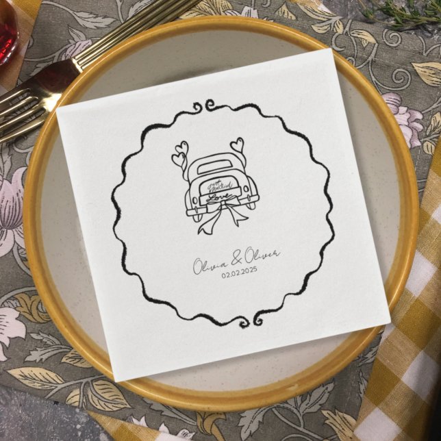 Serviette En Papier Funny juste marié voiture personnalisée mariage (Créateur téléchargé)