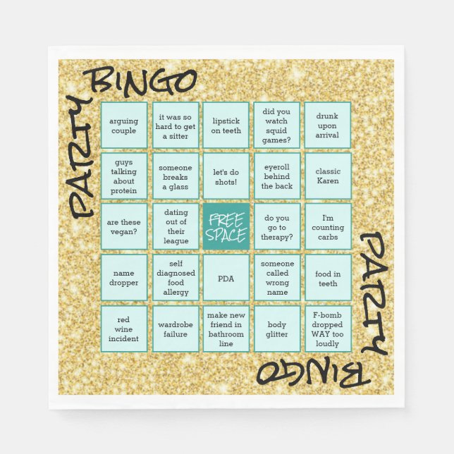Serviette En Papier Funny Party Bingo Gold Parties scintillant Turquoi (Devant)