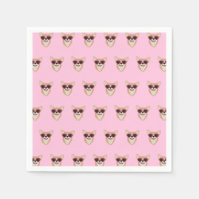 Serviette En Papier Funny Pembroke Welsh Corgi Motif rose (Devant)