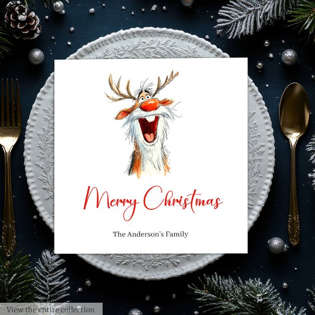 Serviette En Papier Funny Reindeer Holiday Festive Cocktail Napkins (Funny Santa Claus Holiday Festive Cocktail Napkins)