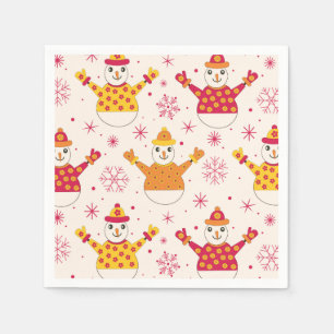 Serviette En Papier Funny Snowman avec pulls à fleurs et flocons de ne
