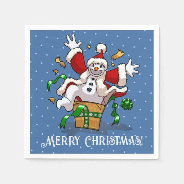 Serviette En Papier Funny Snowman Merry Christmas Surprise Cartoon (Devant)