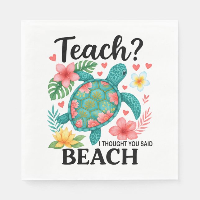 Serviette En Papier Funny Teacher Beach Tortue d'été (Devant)