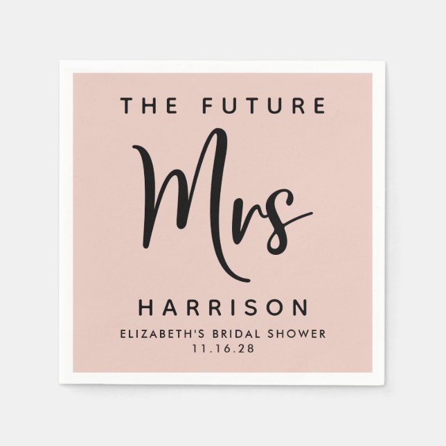 Serviette En Papier Futur Mme Personnalisée Fête des mariées rose pâle (Devant)