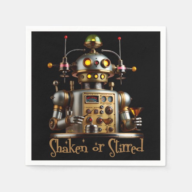 Serviette En Papier Futuristic Robot Bartender "Shaken or Stirred" (Devant)