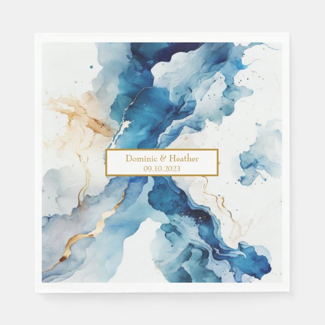 Serviette En Papier Gala des rêves de marbre AZURE | Parties scintilla (Devant)