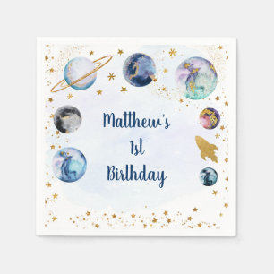 Serviette En Papier Galaxy Blue Gold Espace extra-atmosphérique Annive