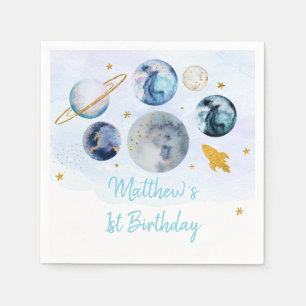 Serviette En Papier Galaxy Blue Gold Espace extra-atmosphérique Annive