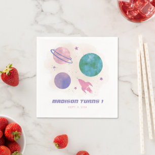 Serviette En Papier Galaxy Space Watercolor Planet Girl 1er anniversai