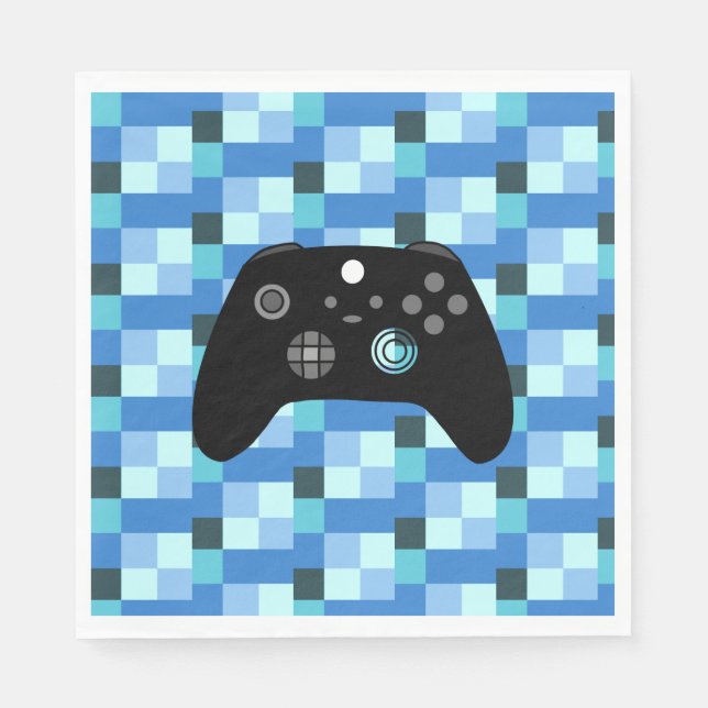 Serviette En Papier Gamer Boy Blue Pixels Anniversaire (Devant)