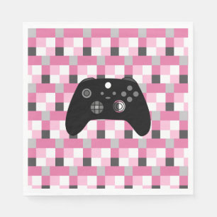 Serviette En Papier Gamer Girl Pixels roses et Noir Anniversaire