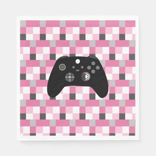 Serviette En Papier Gamer Girl Pixels roses et Noir Anniversaire (Devant)
