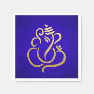 Serviette En Papier Ganesha d'or Faux Classic Indian Purple Damask