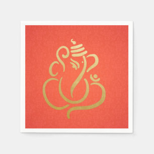 Serviette En Papier Ganesha d'or Faux Classy Ganesha Inde Orange Damas