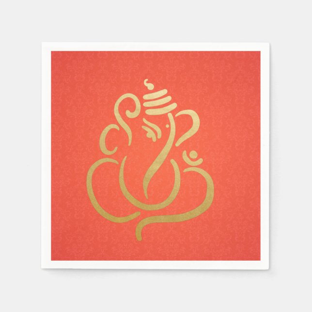 Serviette En Papier Ganesha d'or Faux Classy Ganesha Inde Orange Damas (Devant)