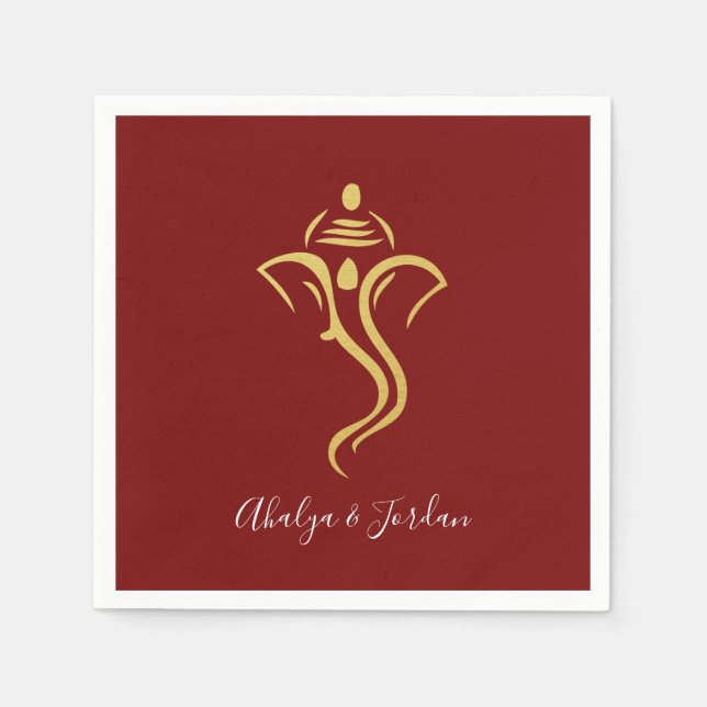 Serviette En Papier Ganesha Rouge & Or Soirée de Mariage (Devant)
