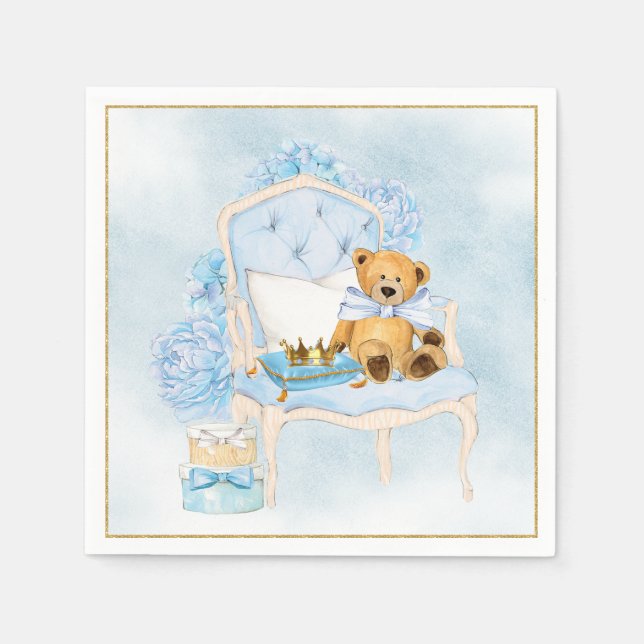 Serviette En Papier Garçon Aquarelle Bleu Baby shower Or Napkins (Devant)