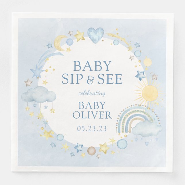 Serviette En Papier Garçon Aquarelle Rainbow Sip Et Voir (Devant)