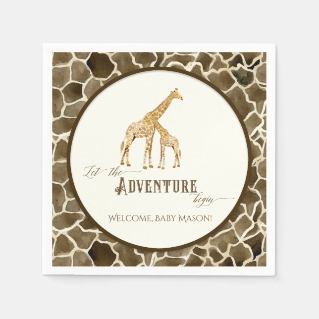 Serviette En Papier Garçon Baby shower aquarelle Giraffe maman et bébé (Devant)
