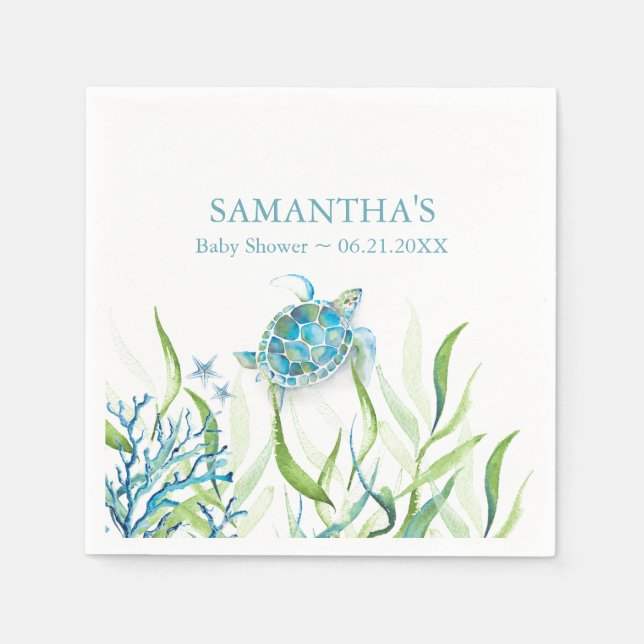 Serviette En Papier Garçon Baby shower serviettes tortue de mer (Devant)