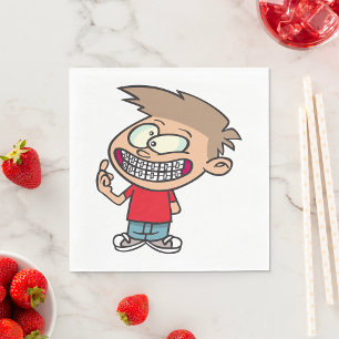 Serviette En Papier Garçon de dessin animé drôle avec sourire d'appare