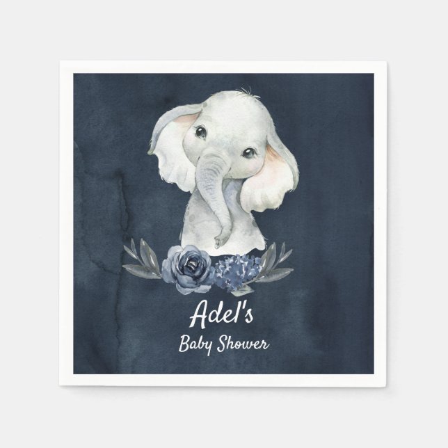 Serviette En Papier Garçon Elephant Navy Party Napkins pour baby showe (Devant)